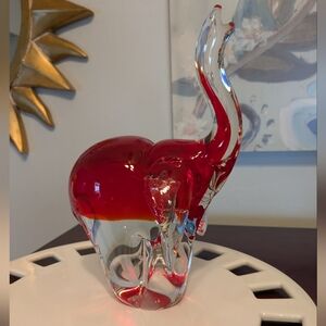 VTG Murano Elephant Hand Blown Art Glass Trunk Up Prosperity Good Fortune!